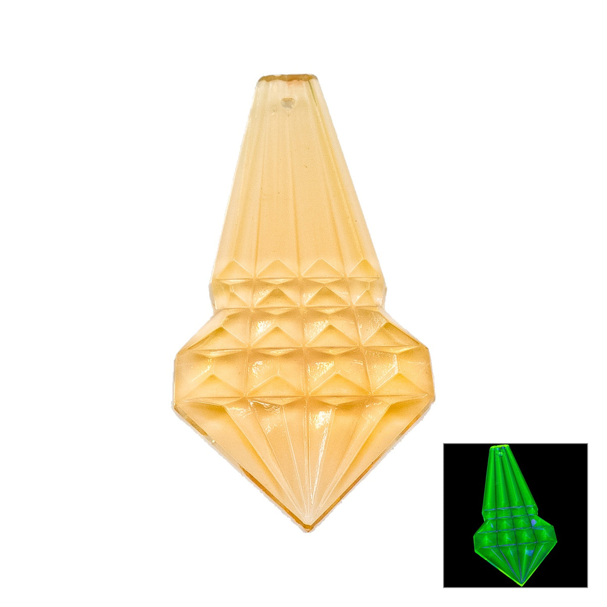 1 pc Uranium Chandelier Trimming Pyramid Cut Prism Pendant (approx. 63x32mm), Amber, Hand Cut and Polished Glass, Czech Republic, OUTLET
