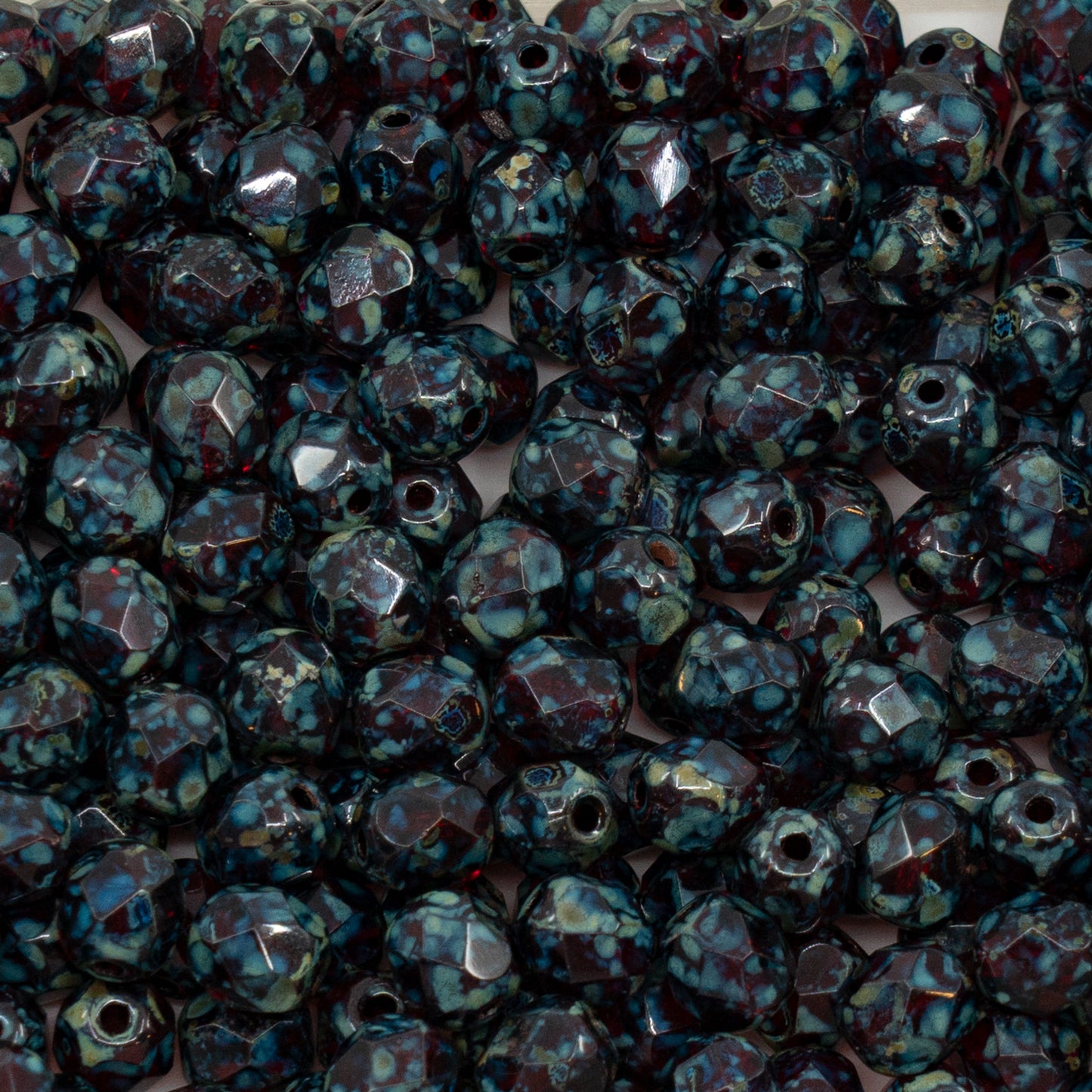 アウトレット（125g/250g）ファセットラウンドファイアポリッシュビーズ、ルビーレッドトラバーチン（90080-86800）、ガラス、チェコ共和国