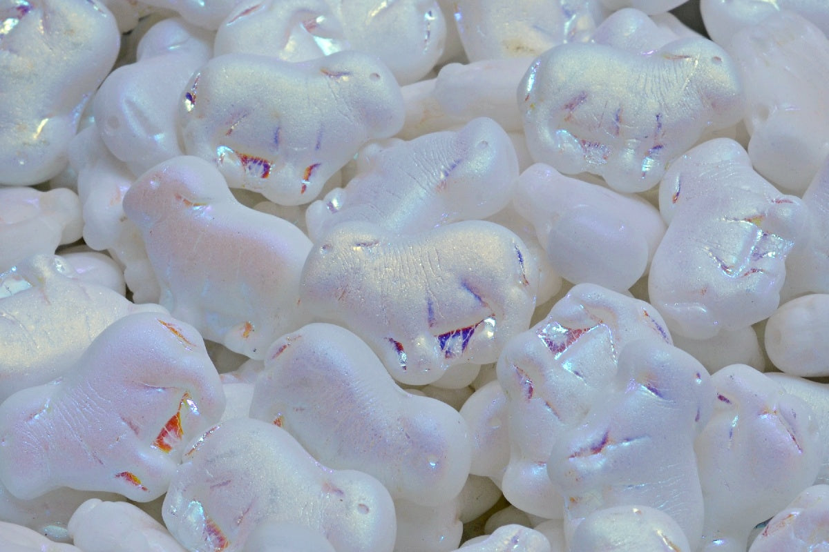 Sheep Pressed Beads, White Matte Ab Full (2X Side) (02010-84100-28703), Glass, Czech Republic
