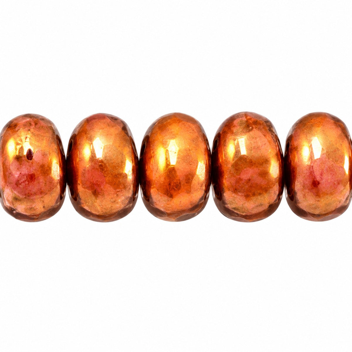 Oval Beads, Chalk White Stain With Luster Red (03000-65491), Glass, Czech Republic