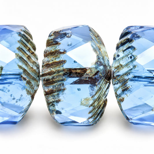 Faceted Special Rondelle Beads Fire Polished, Transparent Blue Stain Strong (30040-86805), Glass, Czech Republic