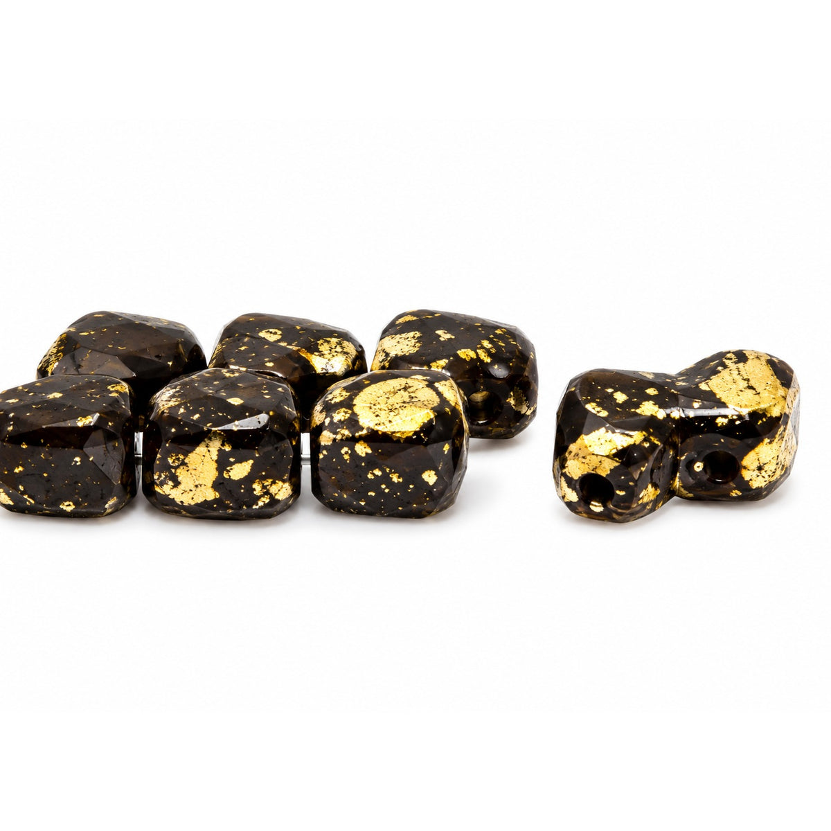 2-Hole Pressed Beads, Black 47901 (23980-47901), Glass, Czech Republic