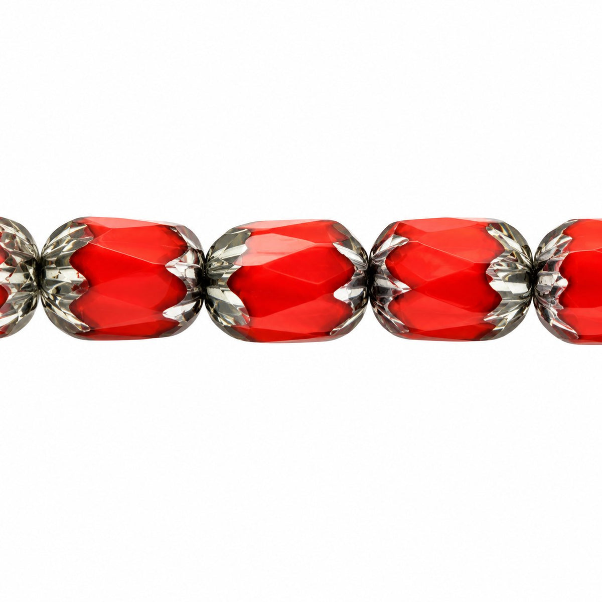 Faceted Fire Polished Beads Special Cut, Opaque Orange Antique Silver Patina (93160-81002), Glass, Czech Republic