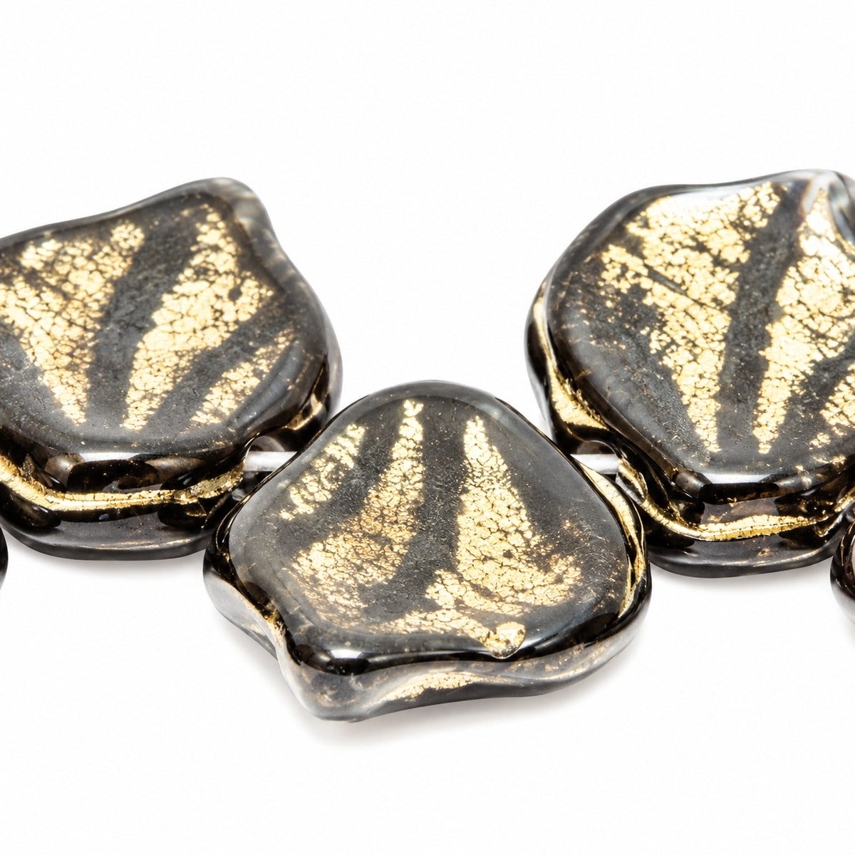 Peony Petal Beads, Black Gold Lined (23980-54202), Glass, Czech Republic