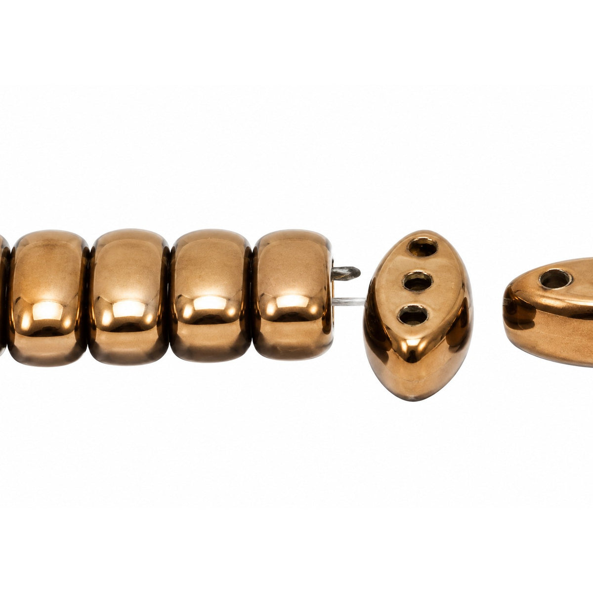 3-Hole Pressed Oval Beads, Black Brass (23980-90215), Glass, Czech Republic