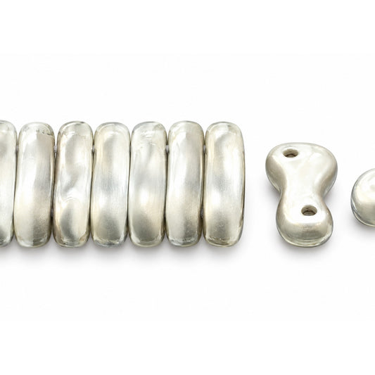 2-Hole Pressed Beads, Chalk White Matte Crystal Silver Half Coating (03000-84110-27001), Glass, Czech Republic