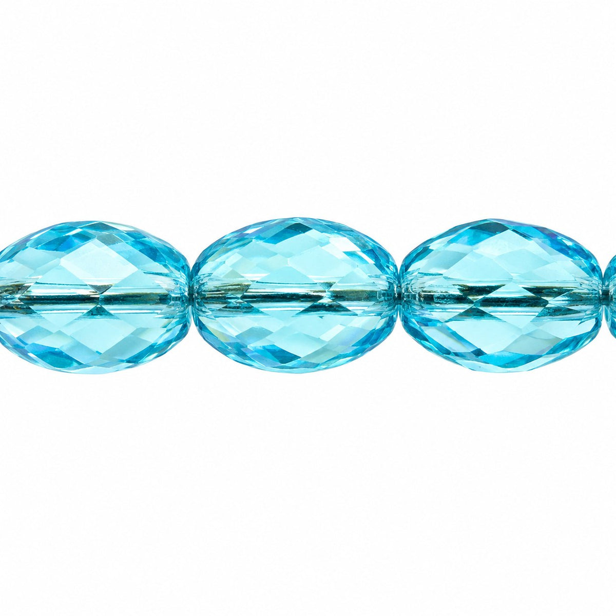 Oval Faceted Beads, Transparent Aqua (60010), Glass, Czech Republic