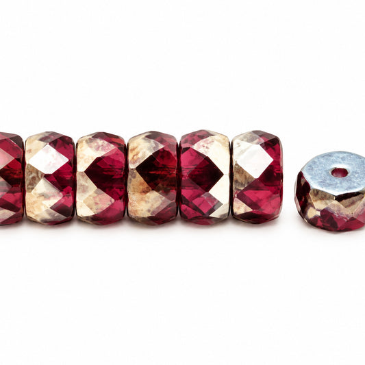 Faceted Special Cut Beads Rondelle, Transparent Red 27637 (70350-27637), Glass, Czech Republic