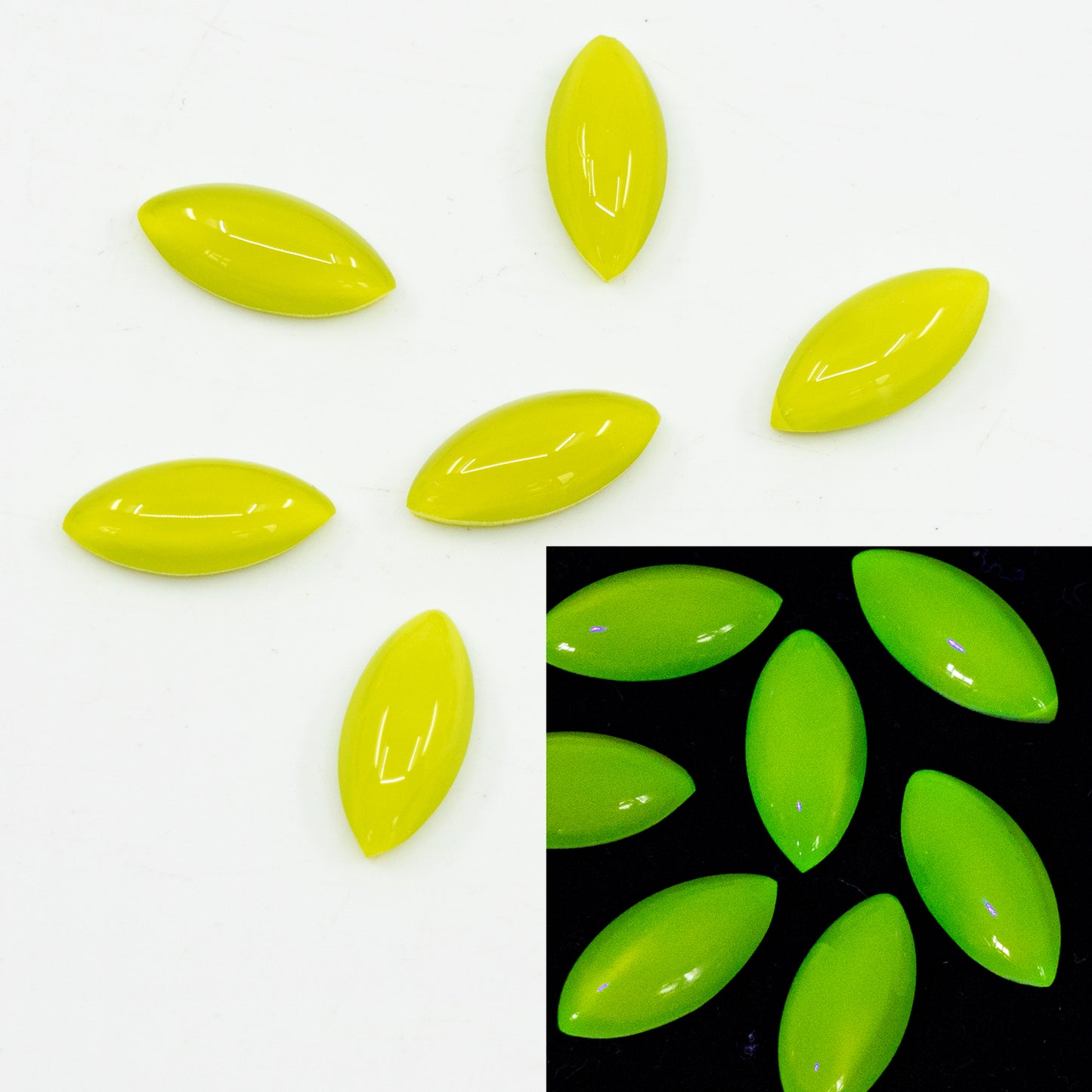 Navette Cabochons 平底水晶玻璃石，浅绿色（69130），捷克共和国