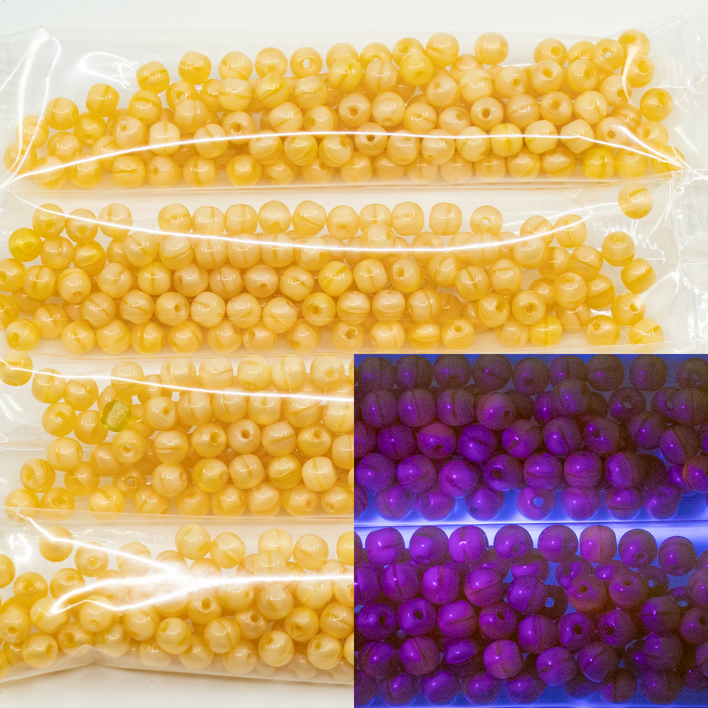 アウトレット 10グラム ラウンドドラックビーズ、4 x 4 mm、シルキーイエロー（84040）、ガラス、チェコ共和国