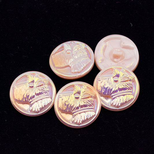 OUTLET 1pc Czech Glass Handmade Button, Size 10 (22.5 mm), Light Pink AB Dog Terrier