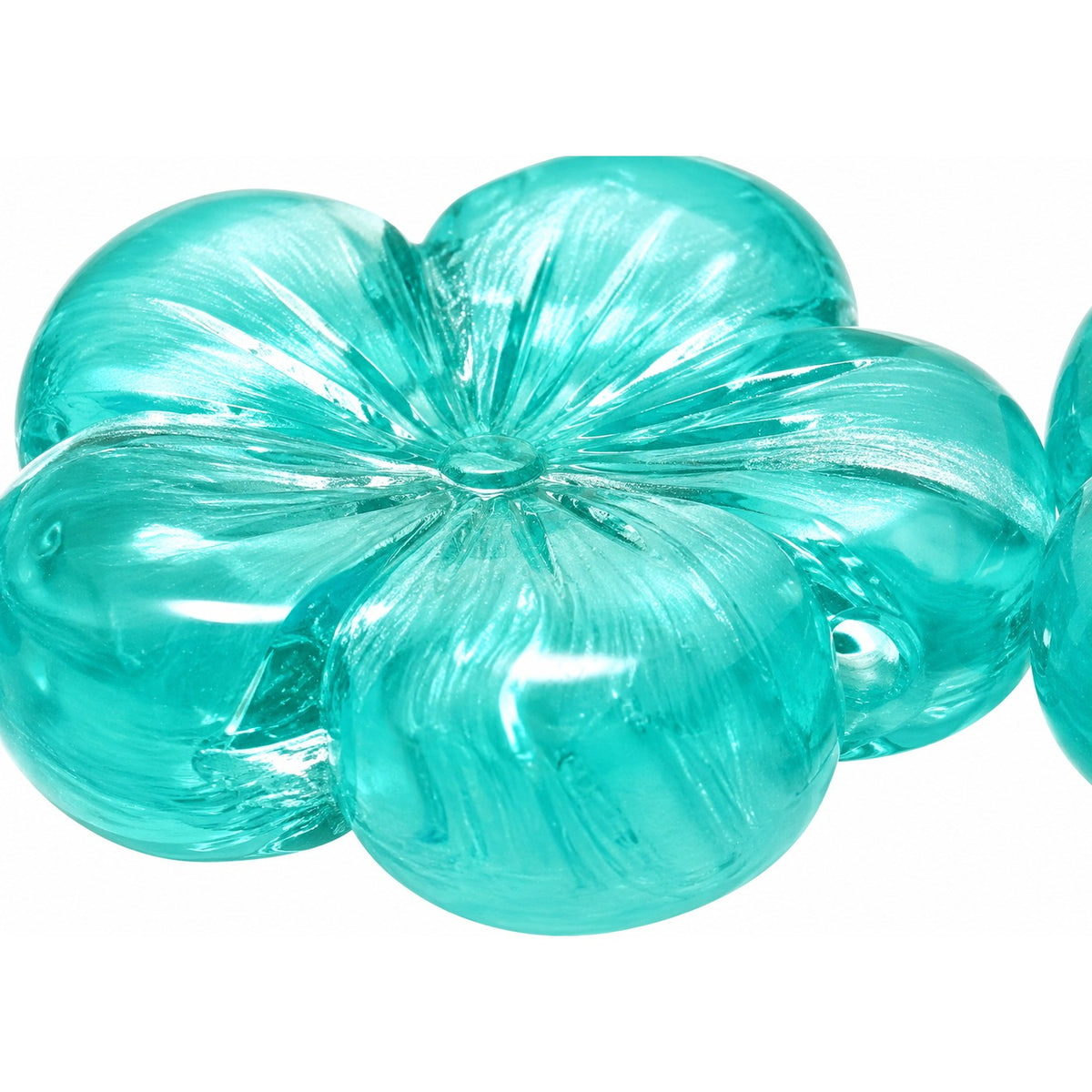 Pressed Hibiskus Flower Beads, Transparent Aqua (60120), Glass, Czech Republic