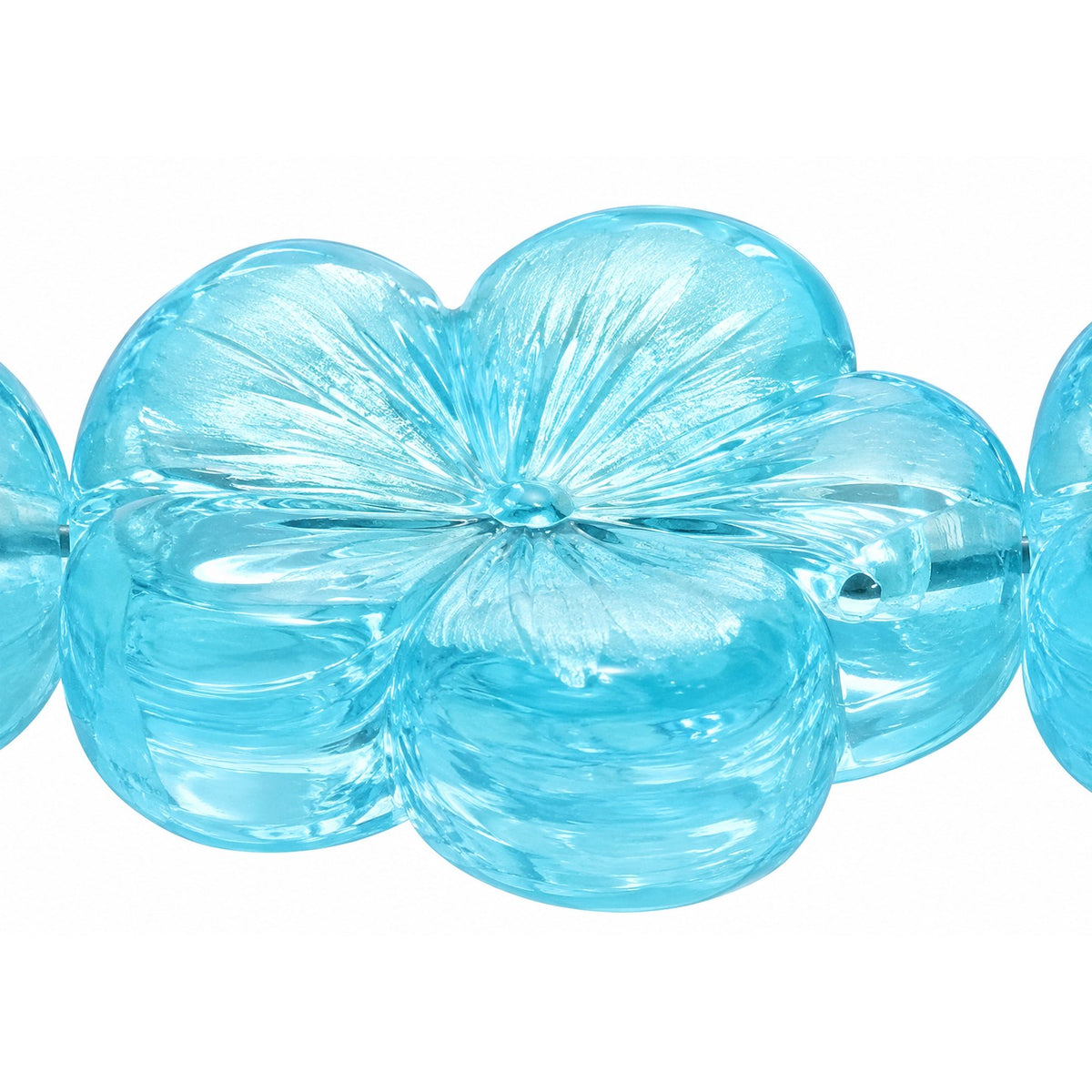 Pressed Hibiskus Flower Beads, Transparent Aqua (60000), Glass, Czech Republic