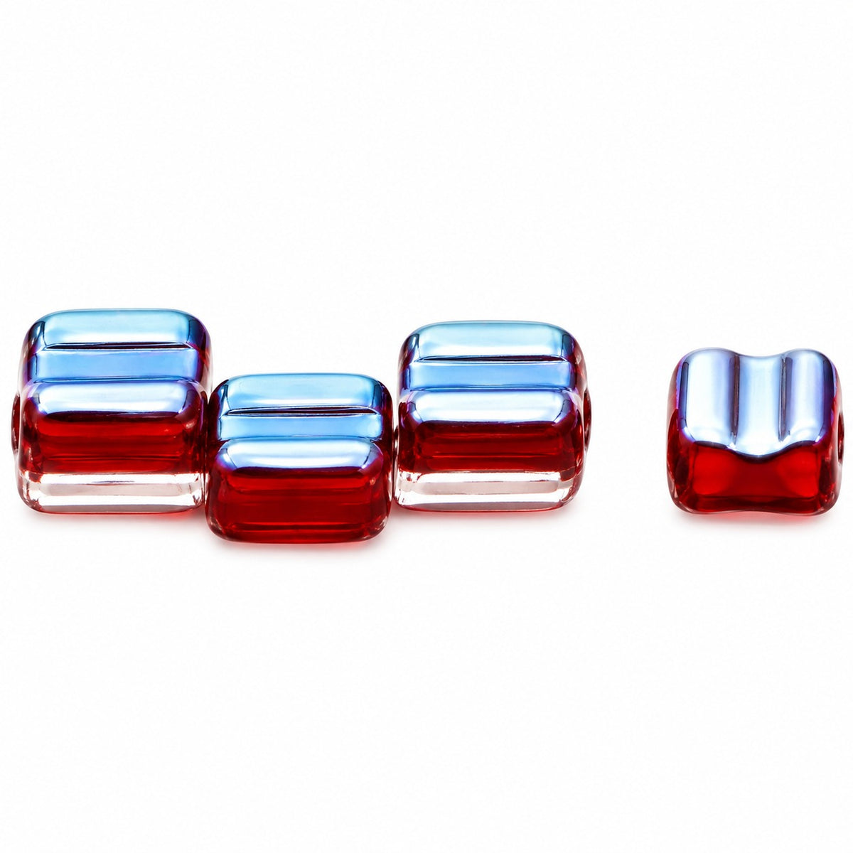 Silky 2-Hole Square Beads, Transparent Red Ab (90100-28701), Glass, Czech Republic
