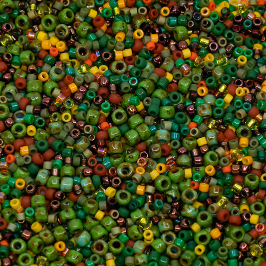 OUTLET 10 grams Toho Miyuku Mixed Seed Beads, Green Orange Mix, Glass, Japan