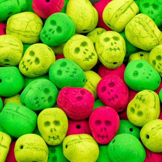OUTLET 10 grams Skull Beads, 12 x 12 mm, Neon Mixed Colors (neon-mix), Glass, Czech Republic