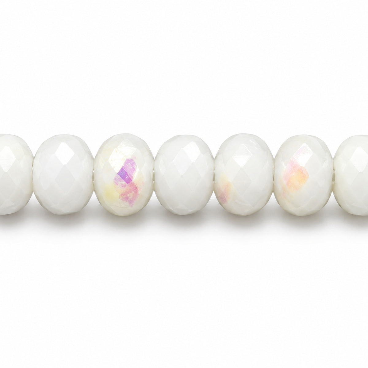 Special Cut Faceted Fire Polished Beads, Chalk White Ab (03000-28701), Glass, Czech Republic