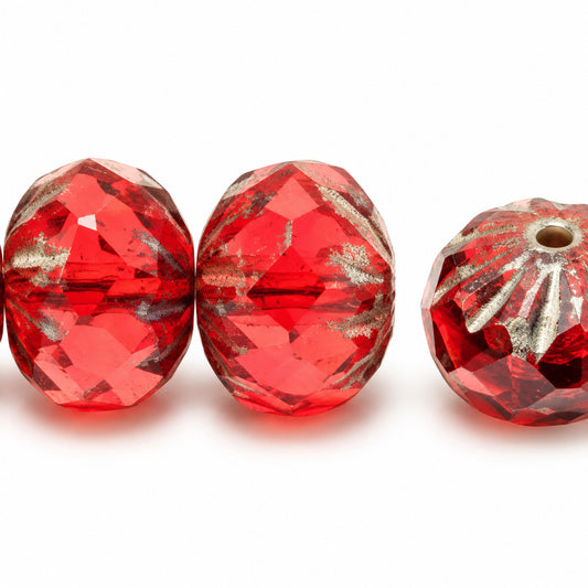 Special Cut Faceted Fire Polished Beads, Light Siam Stain Strong (90070-86805), Glass, Czech Republic