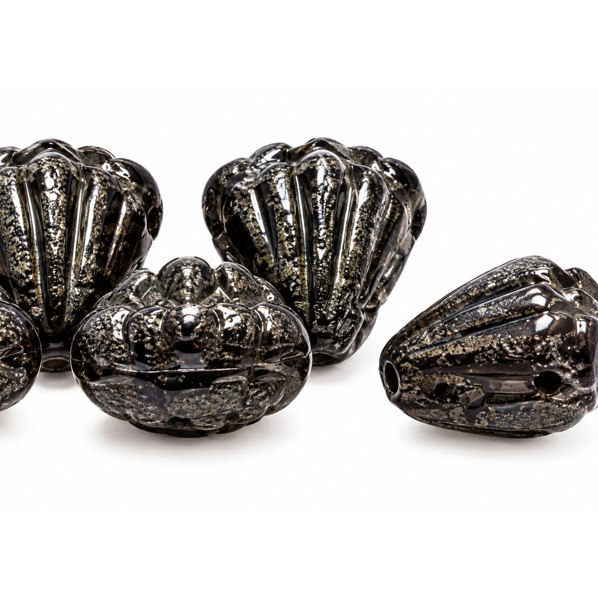 Flower Beads, Black (23980), Glass, Czech Republic