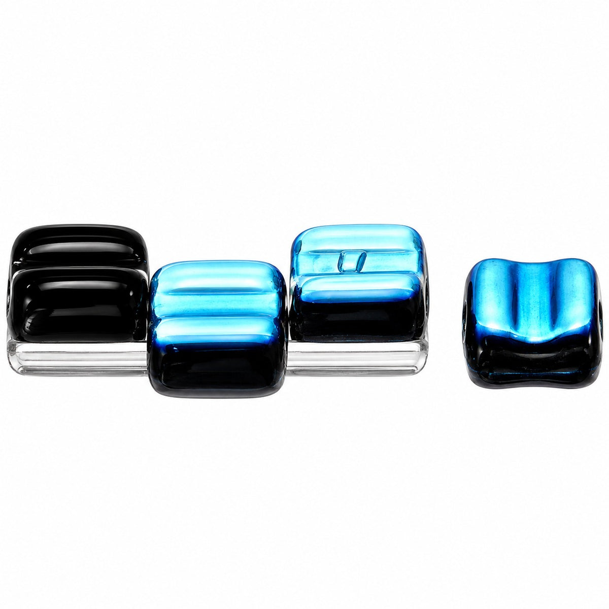 Silky 2-Hole Square Beads, Black Ab (23980-28701), Glass, Czech Republic