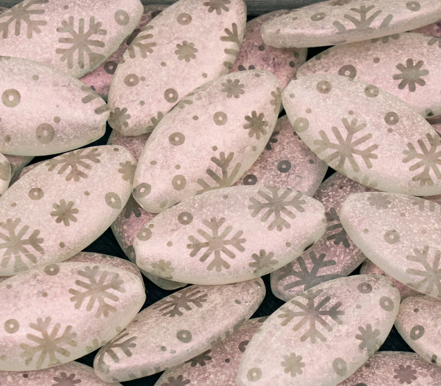 OUTLET 10 grams Pressed Beads, 25 x 12 mm, Crystal Matte FRESCA Snowflakes (00030-84110-snowflakes), Glass, Czech Republic