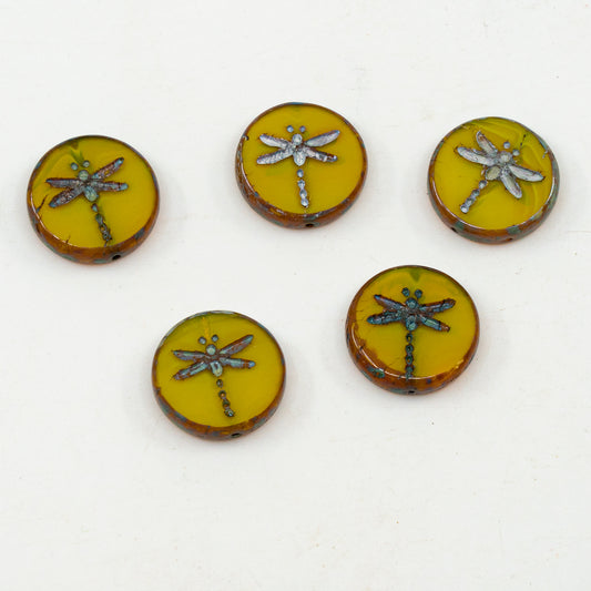 OUTLET 10 grams Table Cut Dragonfly Beads, 17 x 17 mm, Opal Yellow Silver Lined (OPAL-YEL-54201), Glass, Czech Republic