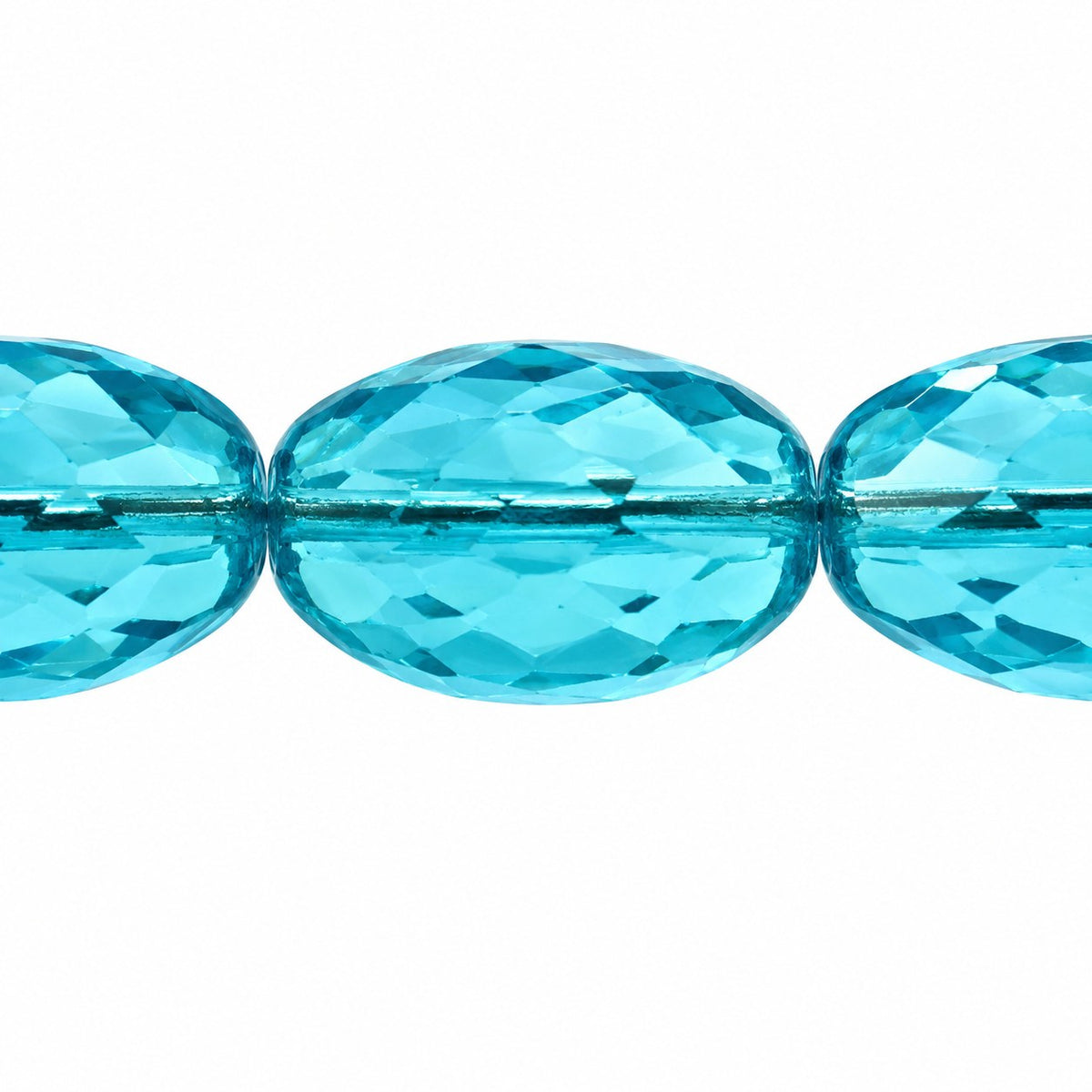 Oval Faceted Beads, Transparent Aqua (60020), Glass, Czech Republic