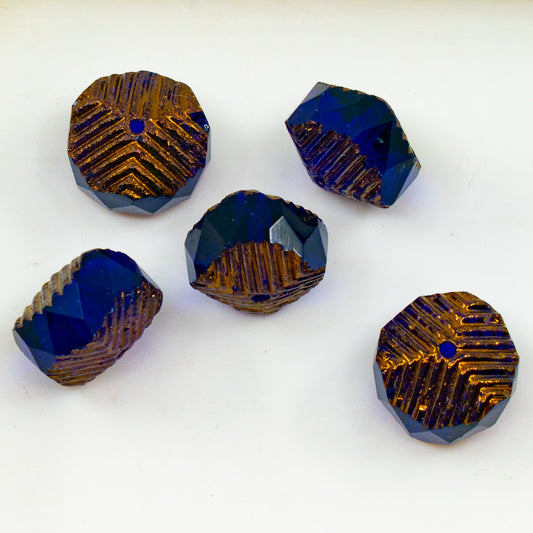 OUTLET 10 grams Faceted Special Rondelle Beads Fire Polished, 10 x 14 mm, Blue Bronze, Glass, Czech Republic