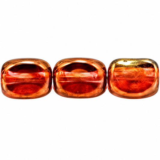 3-Side Oval Beads, Crystal Stain With Luster Red (00030-65491), Glass, Czech Republic