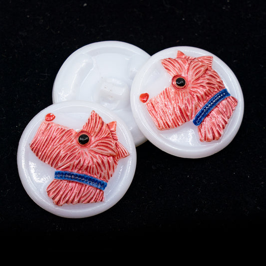 OUTLET 1 pcs Handmeade Buttons, s10 x 22 mm, White Dog Pink (hite-dog-pink), Glass, Czech Republic