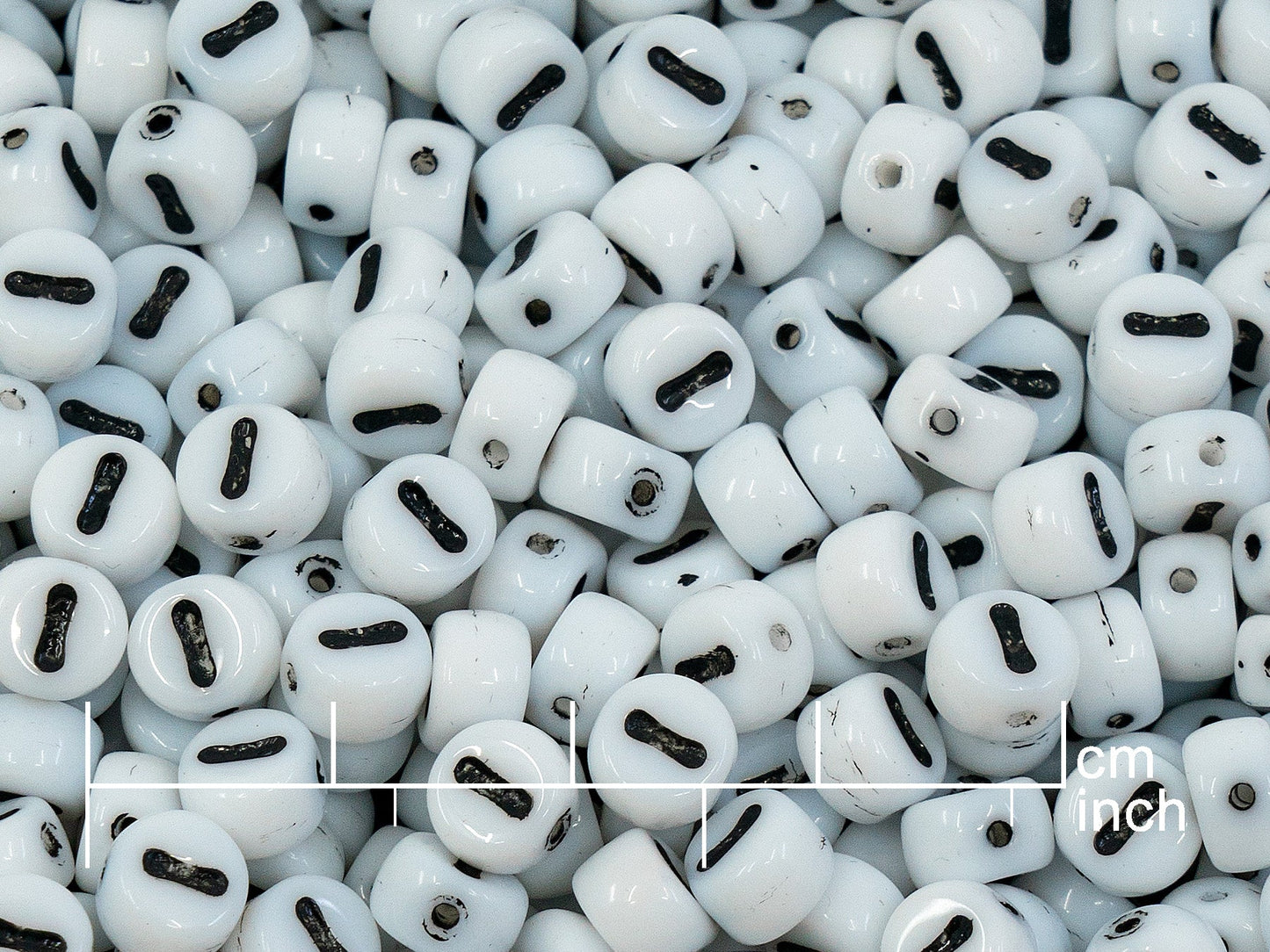 OUTLET 250g Pressed Czech Glass Letter Number Beads, 6 x 6 mm, (i/I), White Black Lined, Glass, Czech Republic