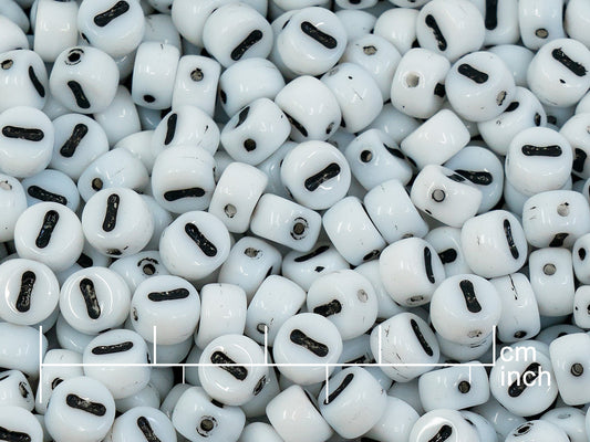 OUTLET 250g Pressed Czech Glass Letter Number Beads, 6 x 6 mm, (i/I), White Black Lined, Glass, Czech Republic