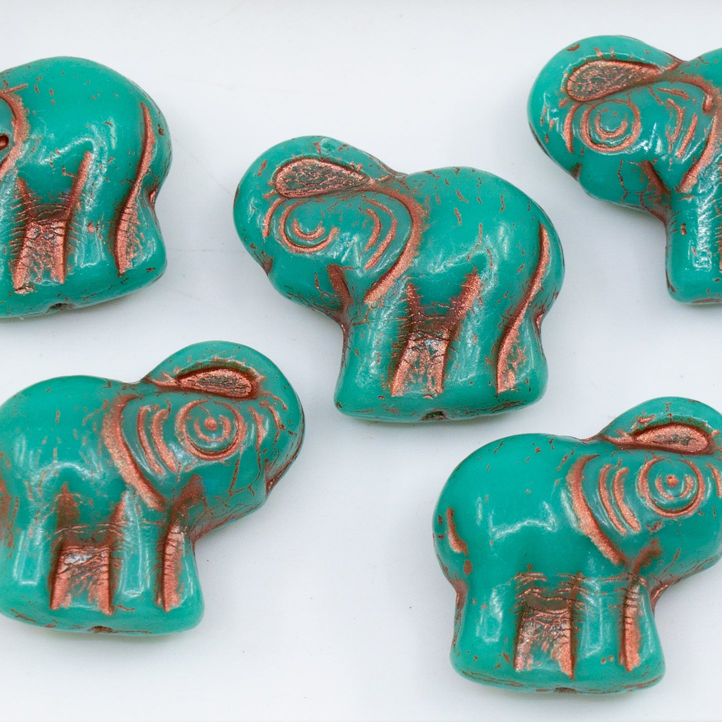 OUTLET 250g/50g Elephant Beads, 20 x 21 mm, Turquoise Copper Lined (63130-54319), Glass, Czech Republic