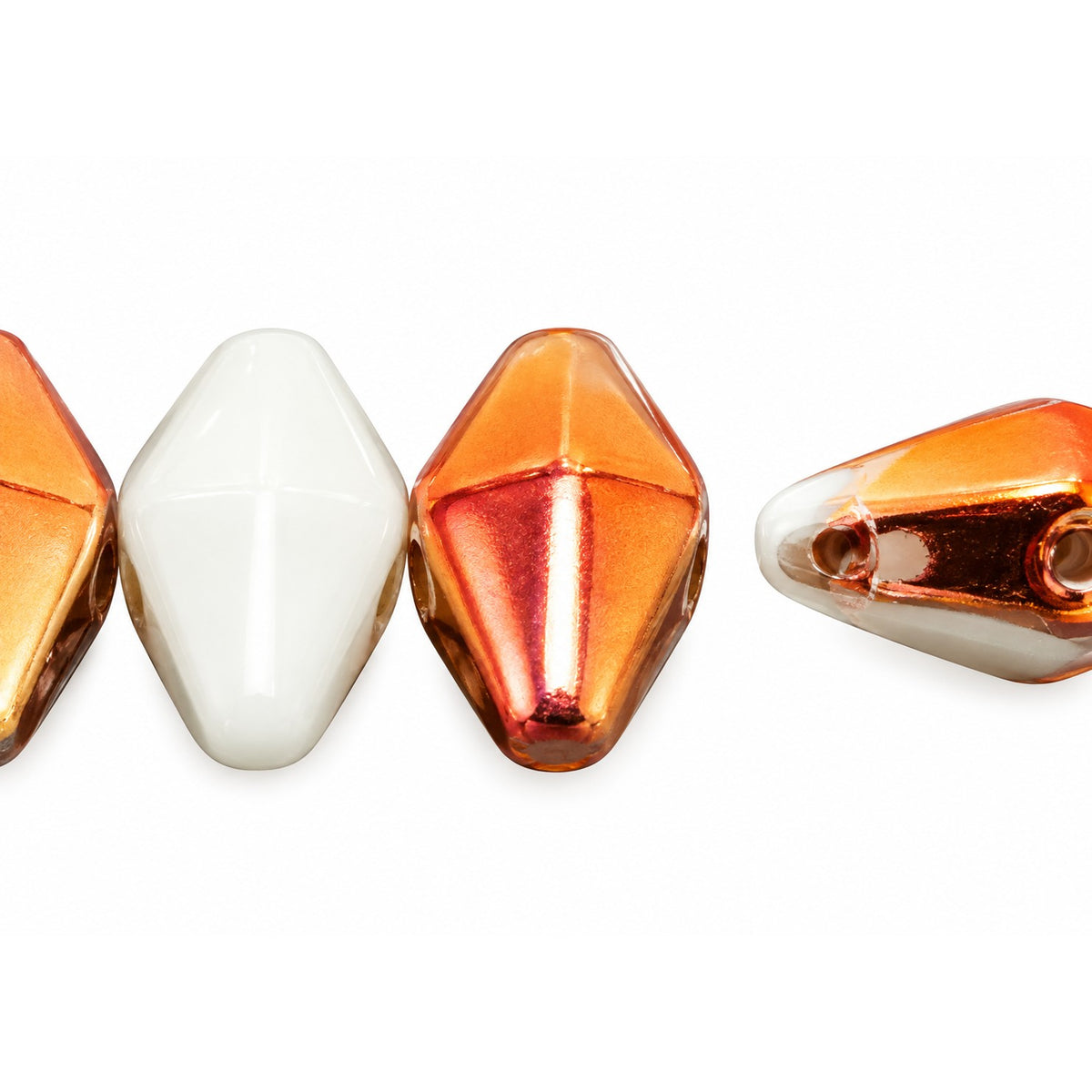 Oval Olive Beads, Chalk White Crystal Pinkyellow Coating (03000-27137), Glass, Czech Republic