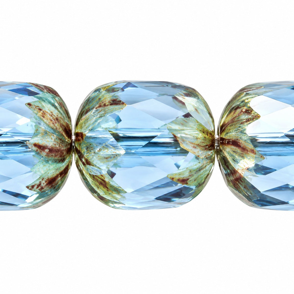 Faceted Fire Polished Beads Special Cut, Transparent Blue Picasso (30040-43400), Glass, Czech Republic