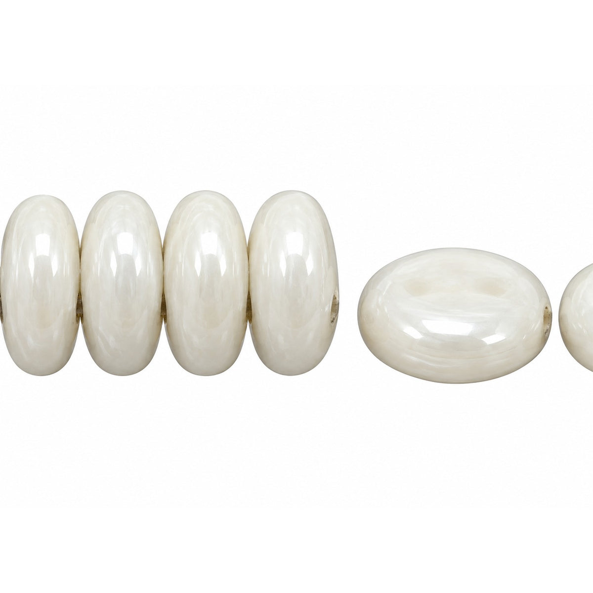 Donuts And Discs 2-Hole Pressed Beads, White Hematite (2010-14400), Glass, Czech Republic