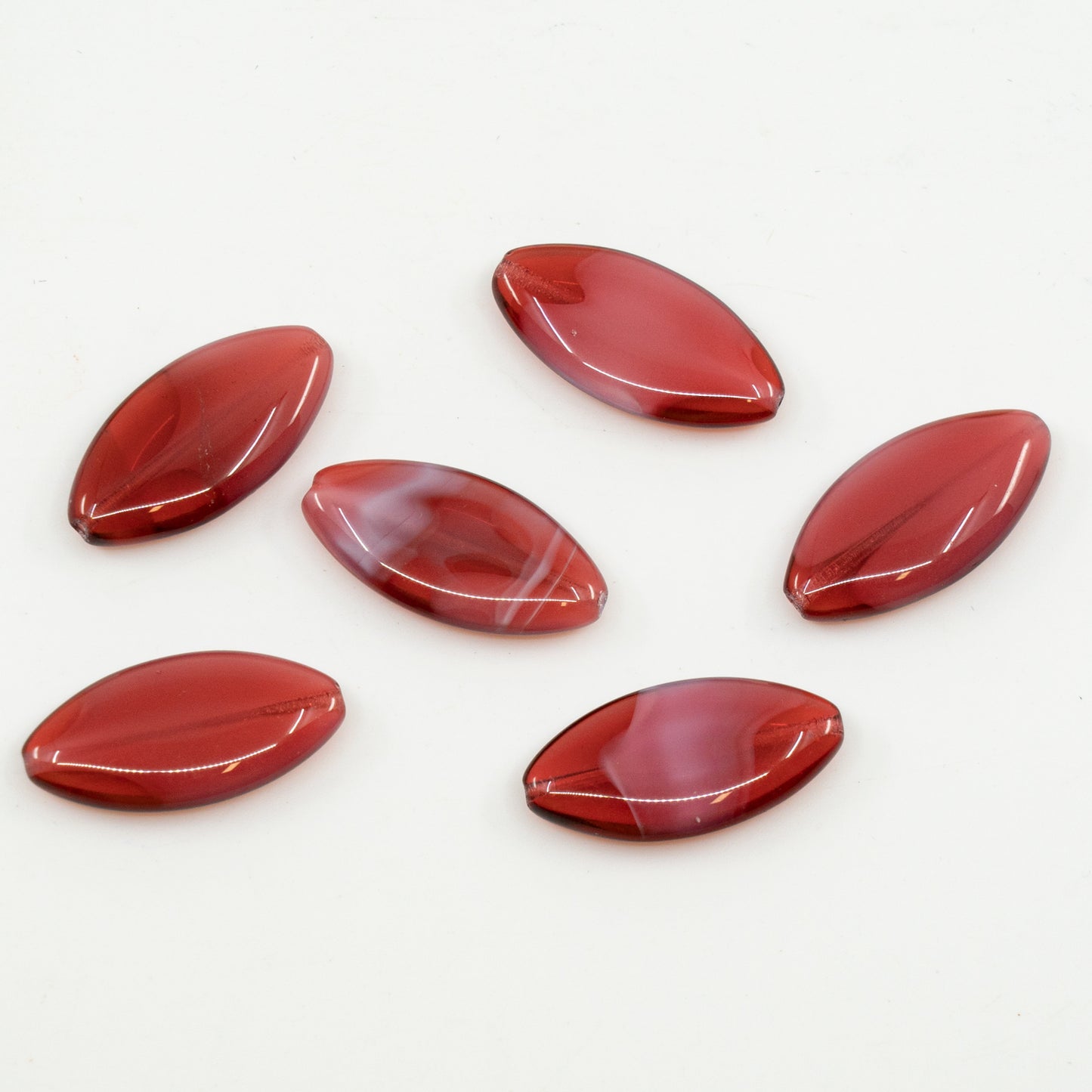 OUTLET 10 grams Pressed Beads, 12 x 24 mm, Mixed White Red (06708), Glass, Czech Republic