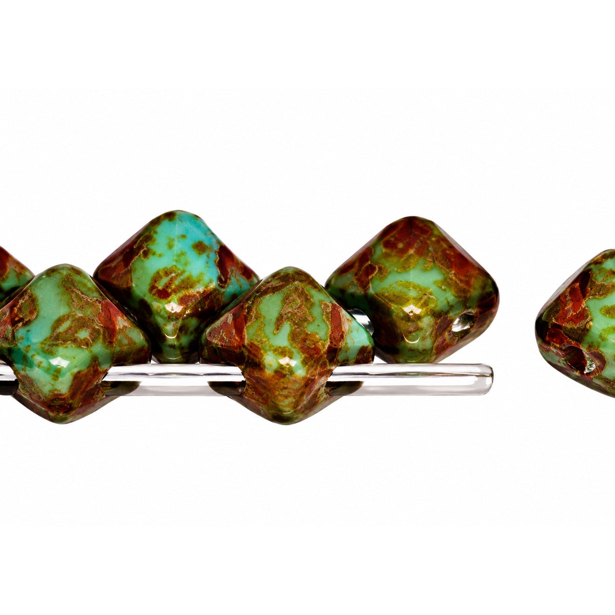 Silky 2-Hole Square Beads, Turquoise Blue Travertin (63030-86800), Glass, Czech Republic
