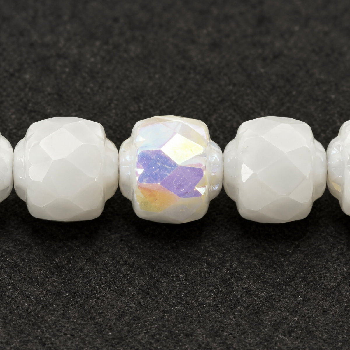 Cathedral Faceted Fire Polished Beads Special Cut, Chalk White Ab (03000-28701), Glass, Czech Republic