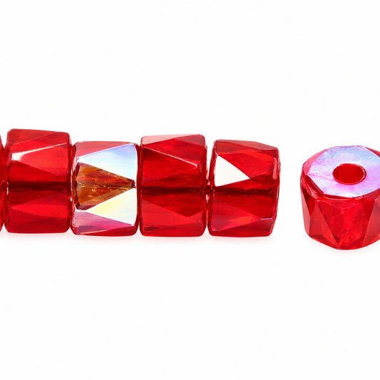Faceted Oval Beads Special Cut, Ruby Red Ab (90080-28701), Glass, Czech Republic