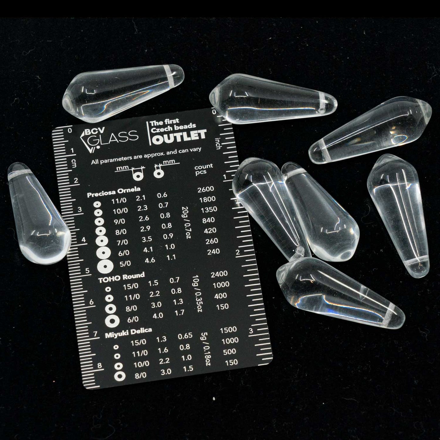 OUTLET 10 克水滴珠，15 x 40 毫米，水晶（00030），玻璃，捷克共和国