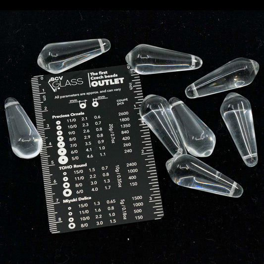 OUTLET 10 克水滴珠，15 x 40 毫米，水晶（00030），玻璃，捷克共和国