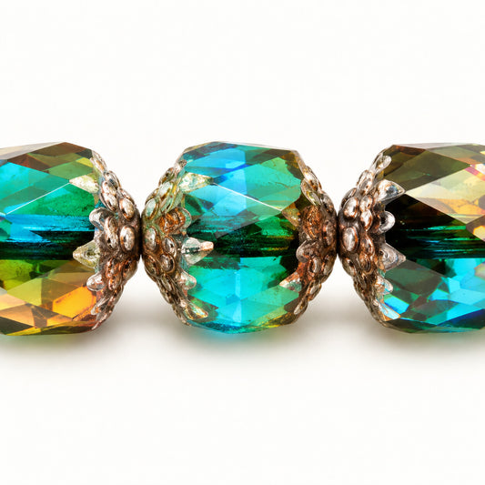 Cathedral Faceted Fire Polished Beads, T0050 Picasso (t0050-43400), Glass, Czech Republic