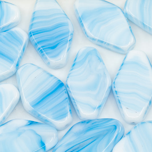 奥特莱斯 10克扁平菱形珠，25 x 15毫米，蓝色条纹（蓝色条纹），玻璃，捷克共和国