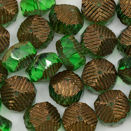 アウトレット 10グラム ファセット加工スペシャルロンデルビーズ ファイアポリッシュ 10 x 14 mm 50600 ブロンズ (50600-14415) ガラス チェコ共和国