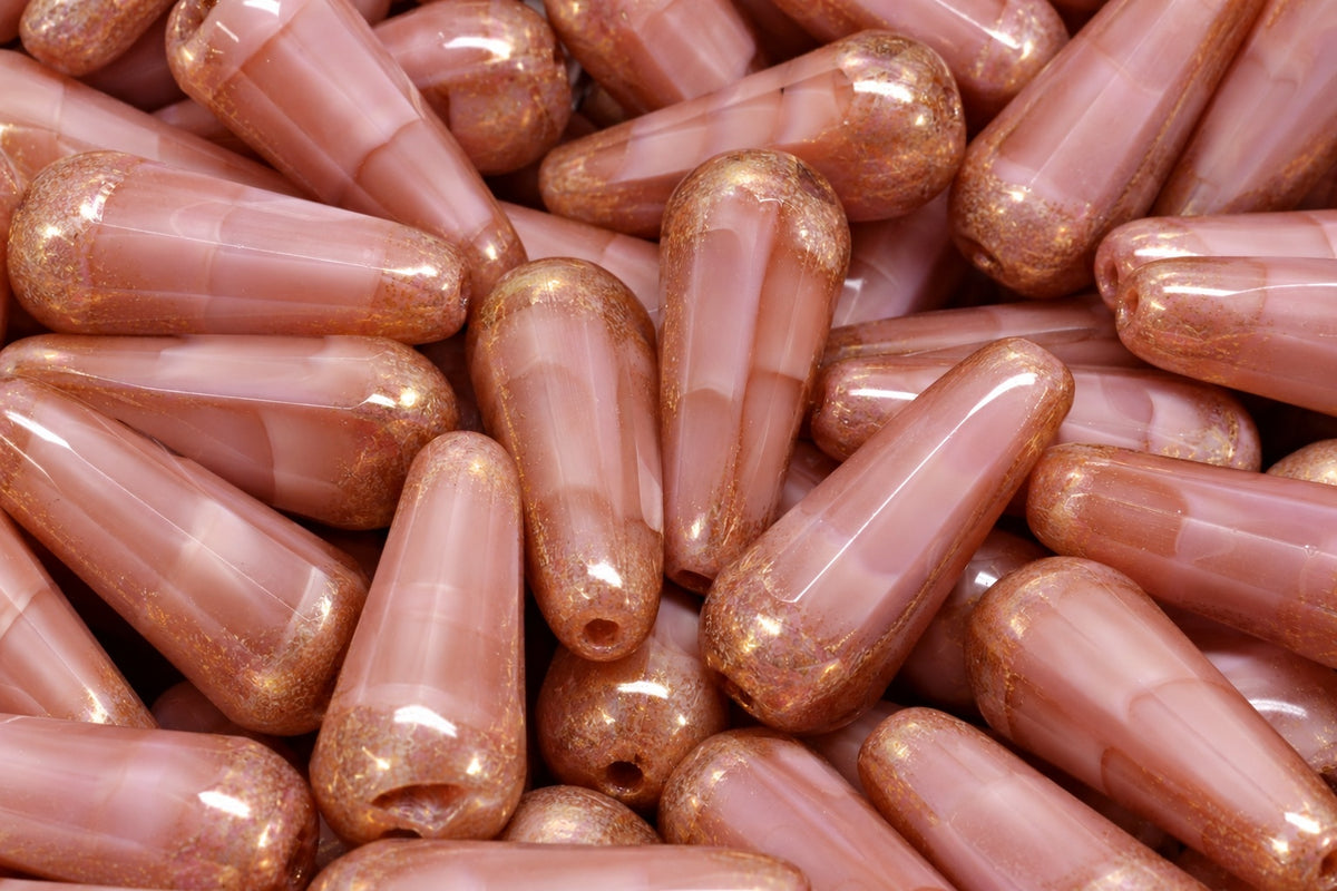 Faceted Fire Polished Teardrop Beads, Opaque Pink Senegal Violet (76017-15695), Glass, Czech Republic