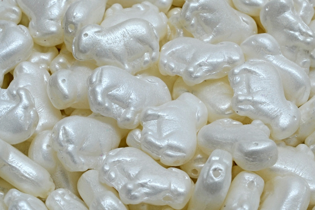 Sheep Pressed Beads, White Pearl White (02010-25001), Glass, Czech Republic