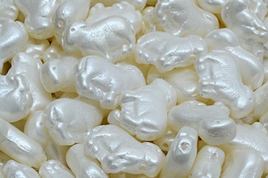 Sheep Pressed Beads, White Pearl White (02010-25001), Glass, Czech Republic