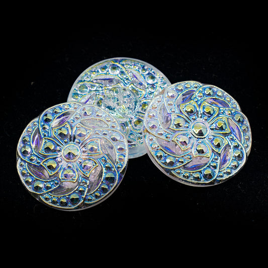 OUTLET 1 pcs Czech Glass Handmade Button, s12, Crystal Flower AB, Glass, Czech Republic