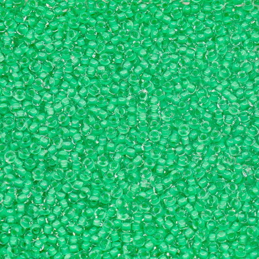 OUTLET 10 grams Preciosa Ornela Seed Beads, Round Hole, Loose, 10/0, crystal, colour lined green (38356), Glass, Czech Republic